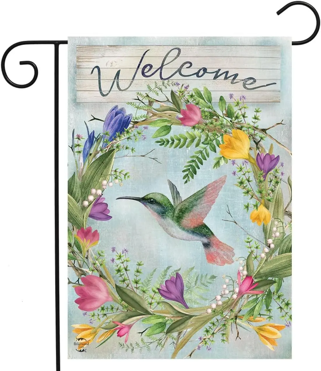 Welcome Hummingbird Wreath, Garden Flag, House Banner, Outdoor Yard Decor, Spring Floral Welcome Decor, Farmhouse Porch Gift, Rustic Outdoor Decor, Front Door