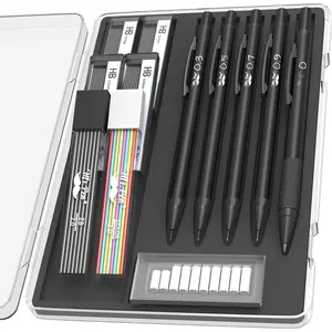 - Metal Mechanical cil Set with Lead and Eraser Refills, 5 Sizes, Black, 0.3, 0.5, 0.7, 0.9, 2mm, Drawing Mechanical cils, Mechanical cil Metal, Drawing cils Mechanical