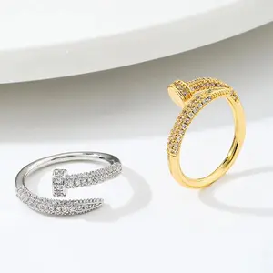 Women's Adjustable Cubic Zirconia Nail Ring - Korean Fashion Punk Style, Daily Simple Costume Jewelry Accessory cinnamon