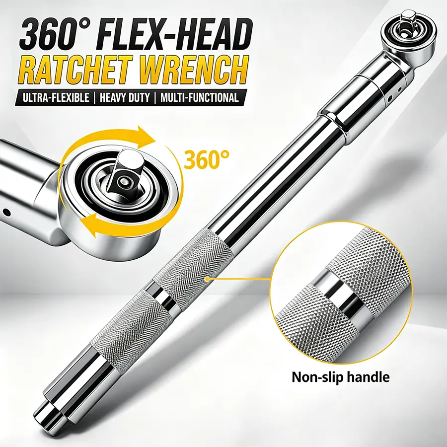 Offset Extension Wrench, 1/2in Forward Reverse Switch Compact Broad Socket Compatibility Impact Extension Wrench with Tight Reach Offset Torque for Tight Spaces