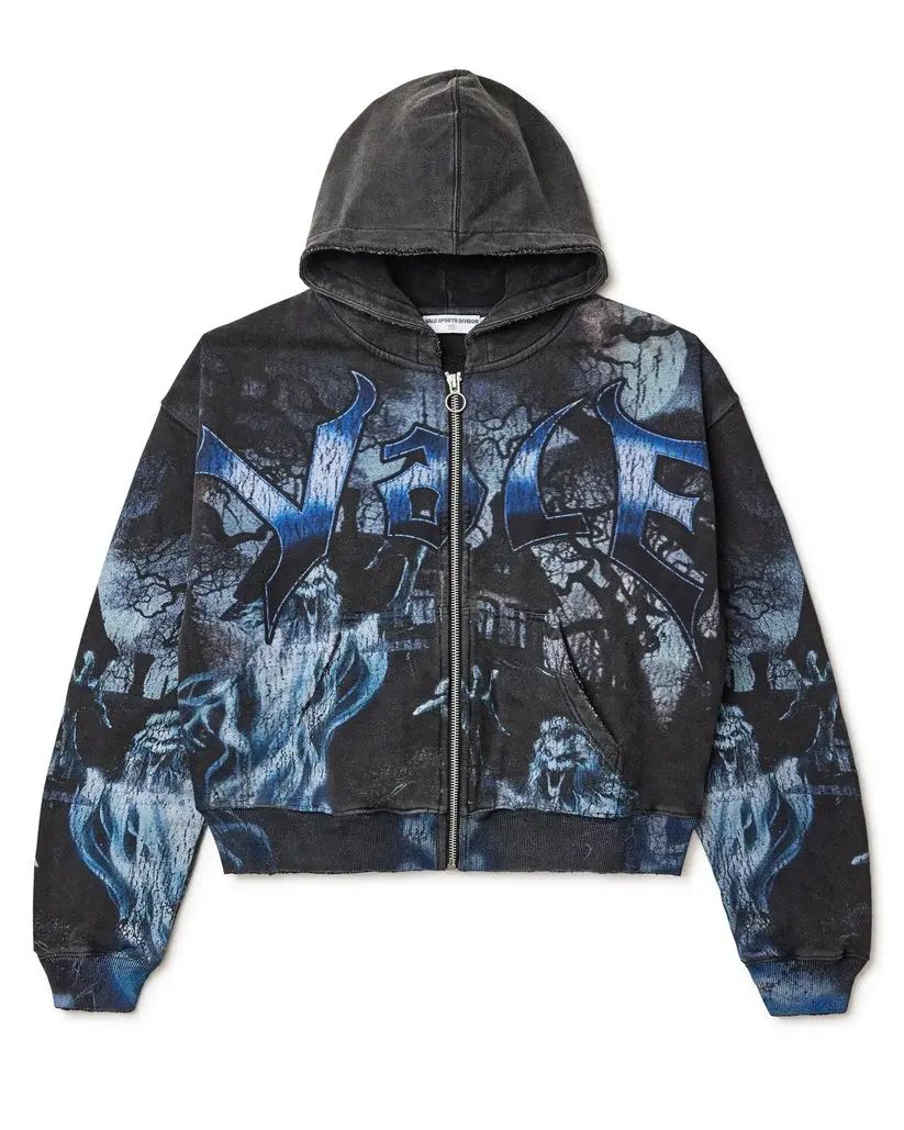 Camiseta Vale Lives Forever Casper Graphic Zip-Up Hoodie – Y2K Hip Hop Streetwear Sweatshirt, Urban Hooded Jacket, Casual Graphic Fashion, Edgy Everyday Style