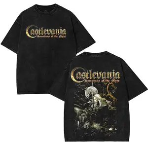 Castlevania Symphony of the Night Washed Tee – Gothic Vintage Graphic Shirt with Dark Vampire Warrior Print. Classic Retro Streetwear.