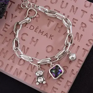 New Arrival Cute Little Bear Charm Bracelet for Women, Shiny Crystal Inlaid 925 Sterling Silver Design, Sweet Animal Style Fashion Jewelry, Delicate Daily Wear Accessory & Perfect Gift for Birthdays, Anniversaries & Holidays