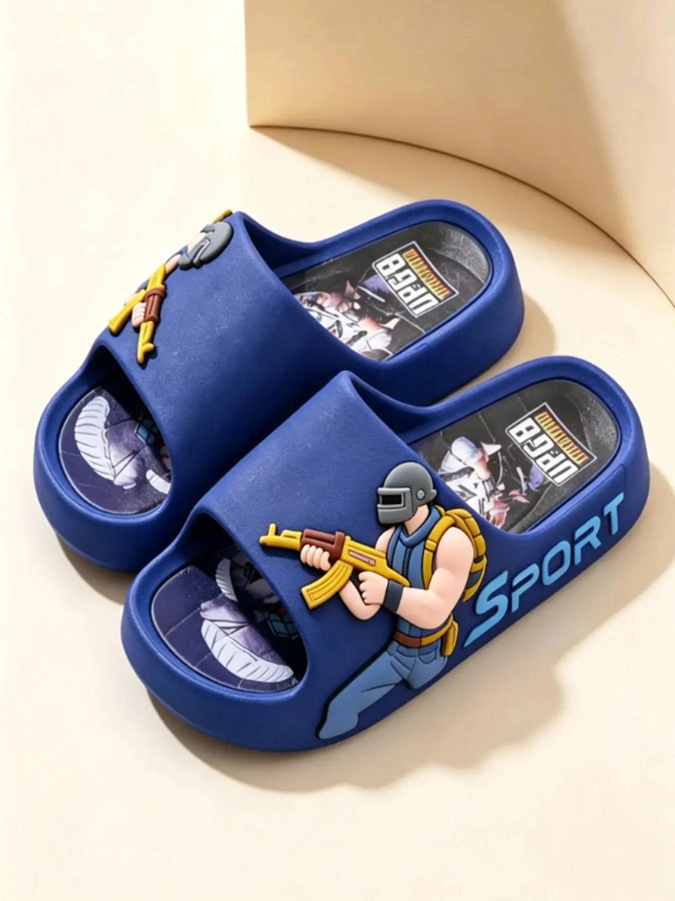 Youth Slippers for Boys, Cartoon Design, Fun Slippers, Non-Slip Soft Sole, Summer Casual Footwear, Home & Outdoor Use, Kids' Comfortable Sandals, Slide Slippers