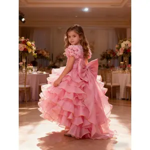 Girls Princess Dress Short Front Long Back Tulle Embroidered 3D Birthday Party Wedding Pageant Performance Hosting Social Event Festival