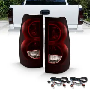 AmeriLite Dark Red Smoke Tint Replacement Tail Lights For 2003-2006 Chevy Silverado Truck - w/Bulb and Harness Brake Lamp Pair