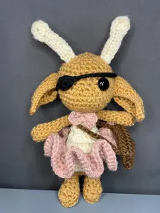 Crochet Randomized Impkin Pirate Ballerina with Eyepatch Bowtie Tutu & Deer Tail Approximately 9 Inches Tall