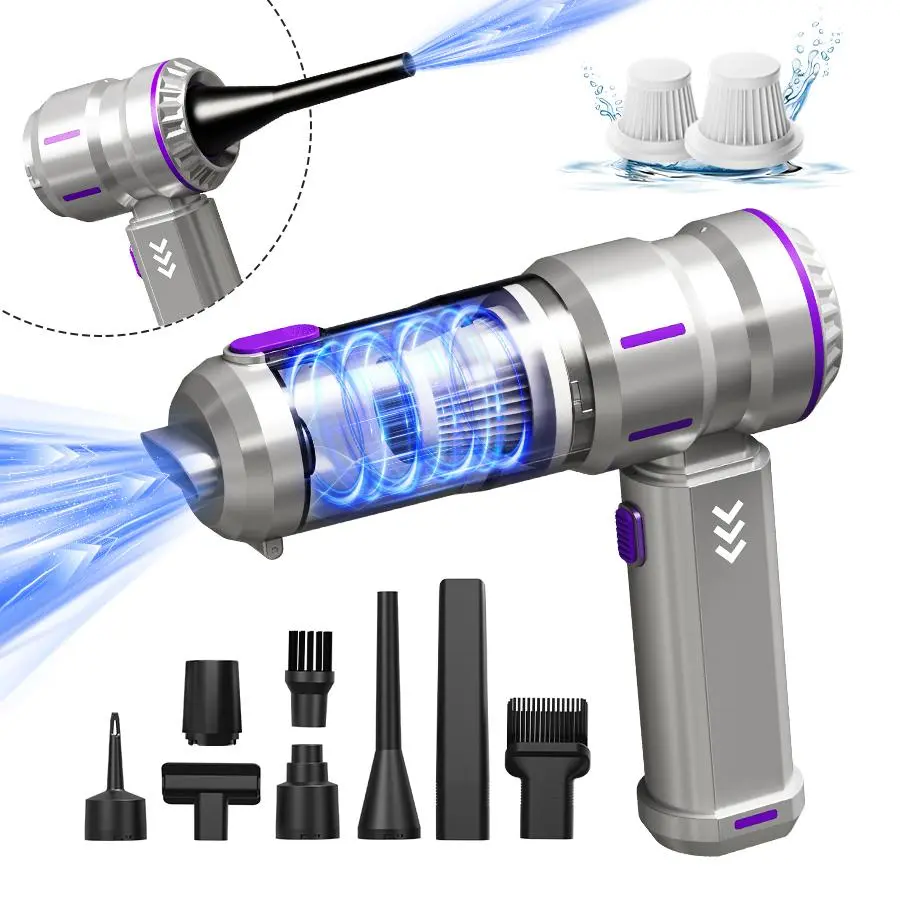 【DealsForYouDays】Belibuy S11 Pro Car Vacuum Cleaner, 4-in-1 Portable Mini Cordless Vacuum Cleaner, 19,000 Pa Suction Power, USB-C Charging, 2 Suction Modes, Handheld Vacuum Cleaner, Ideal for Small Spaces, Cars, Desks, and Keyboards (Premium Silver)