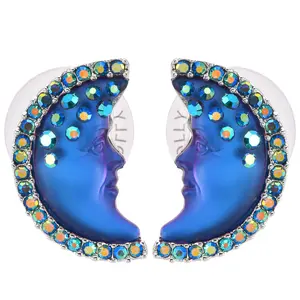 Mystic Seaview Moon Shadow Pierced Earrings (Sterling Silvertone/Blue Sphinx)