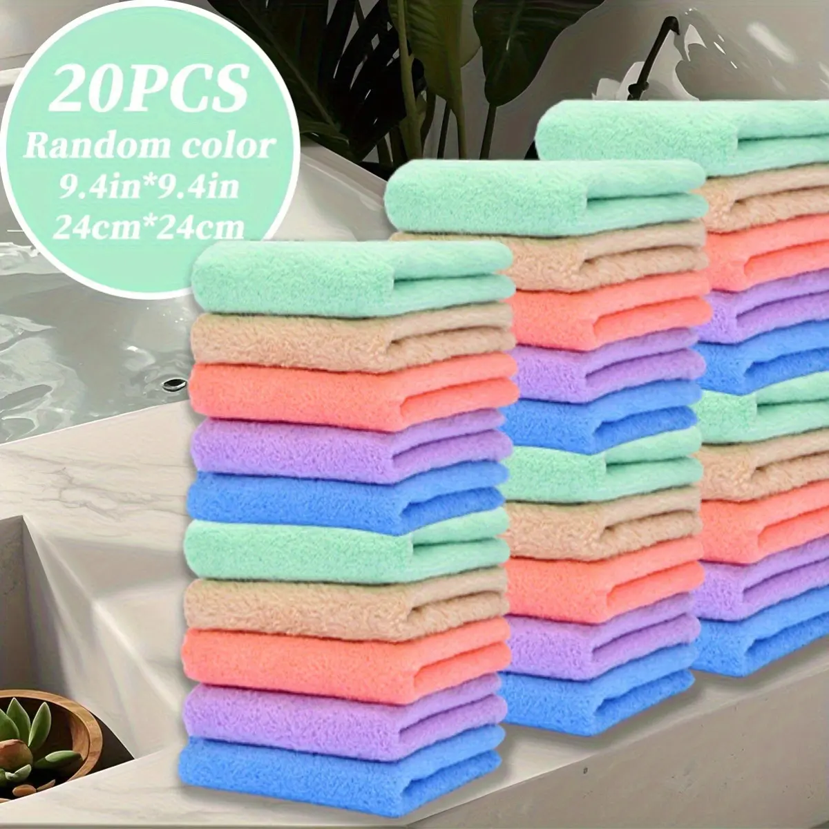 20pcs Unisex Solid/Striped Soft Washcloth Handkerchiefs & Small Square Towels - Absorbent, Quick-Drying Random Pack Home Bathroom Supplies for Daily Use (Family Bathroom, Travel)