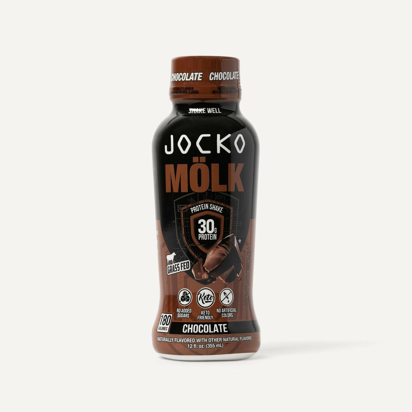 Jocko Mölk Grass-Fed Protein Shakes 30g Protein 12oz Ready-to-Drink Keto Friendly No Added Sugar 12-Pack Energy Sport Chocolate Flavor - Beverage