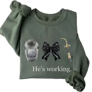 Blue Collar Welder Wife He's Working Sweater, Welding Gf Gift, Welder Wife Sweatshirt, Funny Welding Gift, Welding Helmet Blue Collar