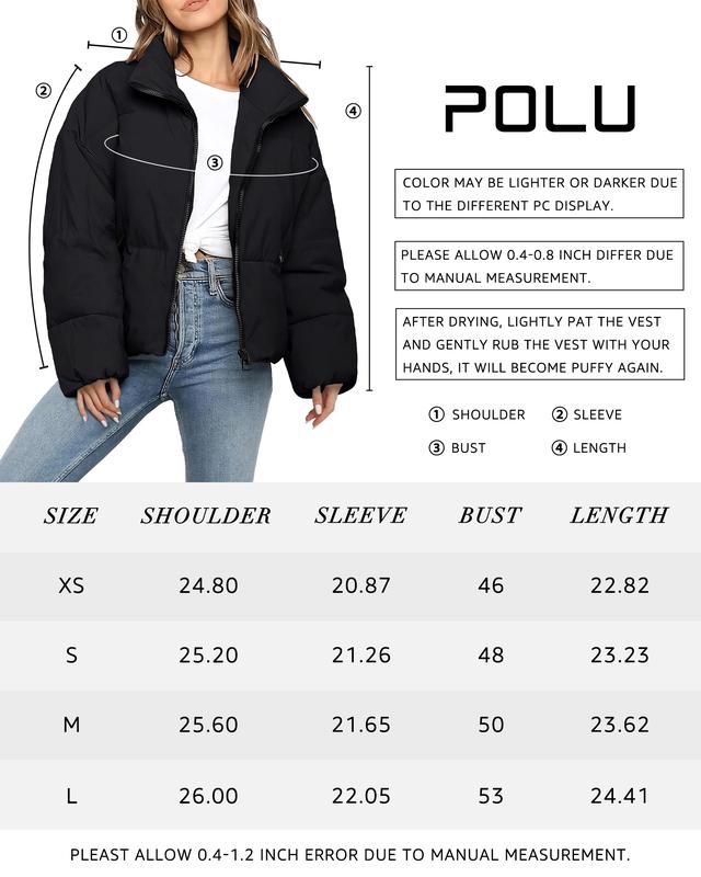 Polu Women's Winter Cropped Puffer Jacket Oversized Long Sleeve Full Zip Puffy Coat Warm Quilted Jacket with Pockets Polu Women's Winter Cropped Puffer Jacket Oversized Long Sleeve Full Zip Puffy Coat Warm Quilted Jacket with Pockets