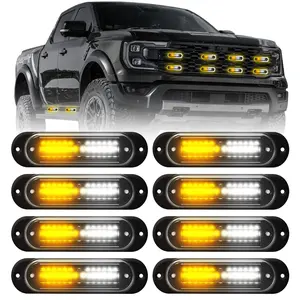 8pcs Amber White Strobe Lights Surface Mount Led Grill Flashing Lights For Construction Vehicles