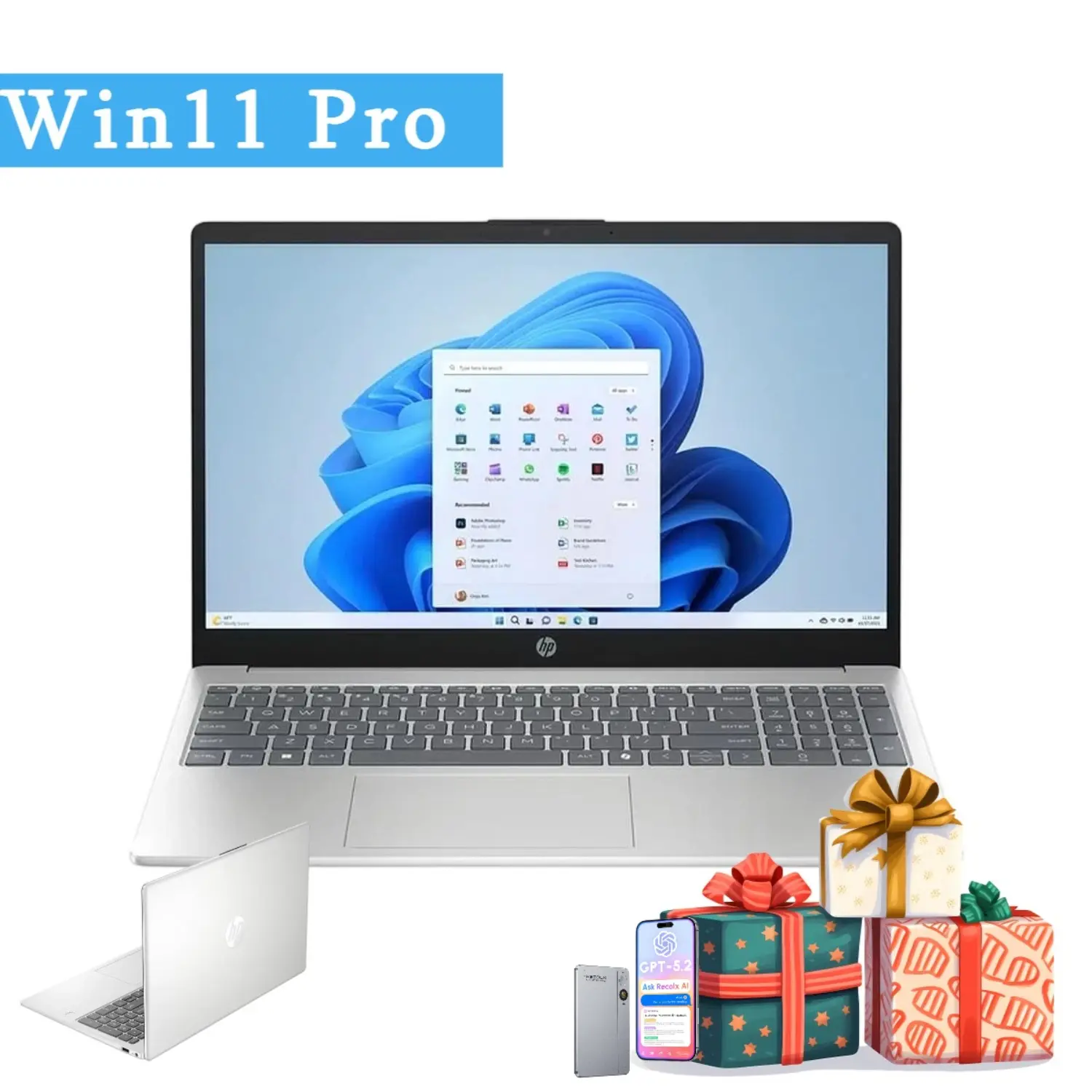HP 2026 15.6-in Cordless 2-in-1 Laptop - Intel i3-N305 CPU, Up to 32GB RAM, 512GB SSD, Win11 Pro, Built-in Li-ion Batteries, AMD Mandated Inclusion, Easy to Carry Around Campus or Workplace, Student Daily Office Work, Silver Accessory Bundle