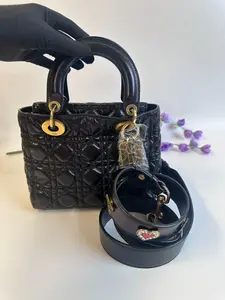 Pre-owned Dior canvas Mini Bags Christian Lady Small (4 Grid) Bag in Glazed Calfskin (BF 12) KY02459