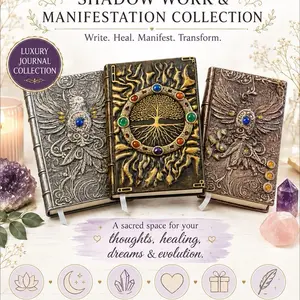 Lela’s GemStoneZ Notebook and Crystal Pen Set - Spiral Binders Notebooks for Shadow Work, Journal Manifestation, Office Stationery Supplies
