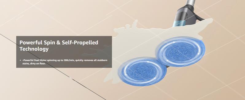 iDOO Dual-Motor Spin Electric Mop with Sprayer & LED Headlight, Cordless Floor Cleaner with Transparent Water Tank & Replacement Cloth, Durable