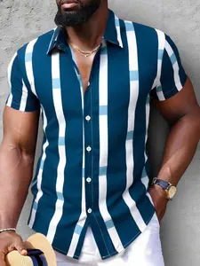 Men's Striped Button Front Shirt, Stylish Casual Fit for Work or Weekend Wear, Comfortable Lightweight Design