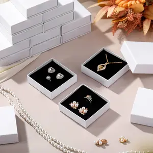 50 Pack Jewelry Gift Boxes 3.5 x 3.5 x 1.2 Inch Bulk Cardboard Jewelry Boxes Pull out Design Small Ring Box with Lids for Necklace Earring Bracelet Display Christmas Gift Wrapping (White) Organiser