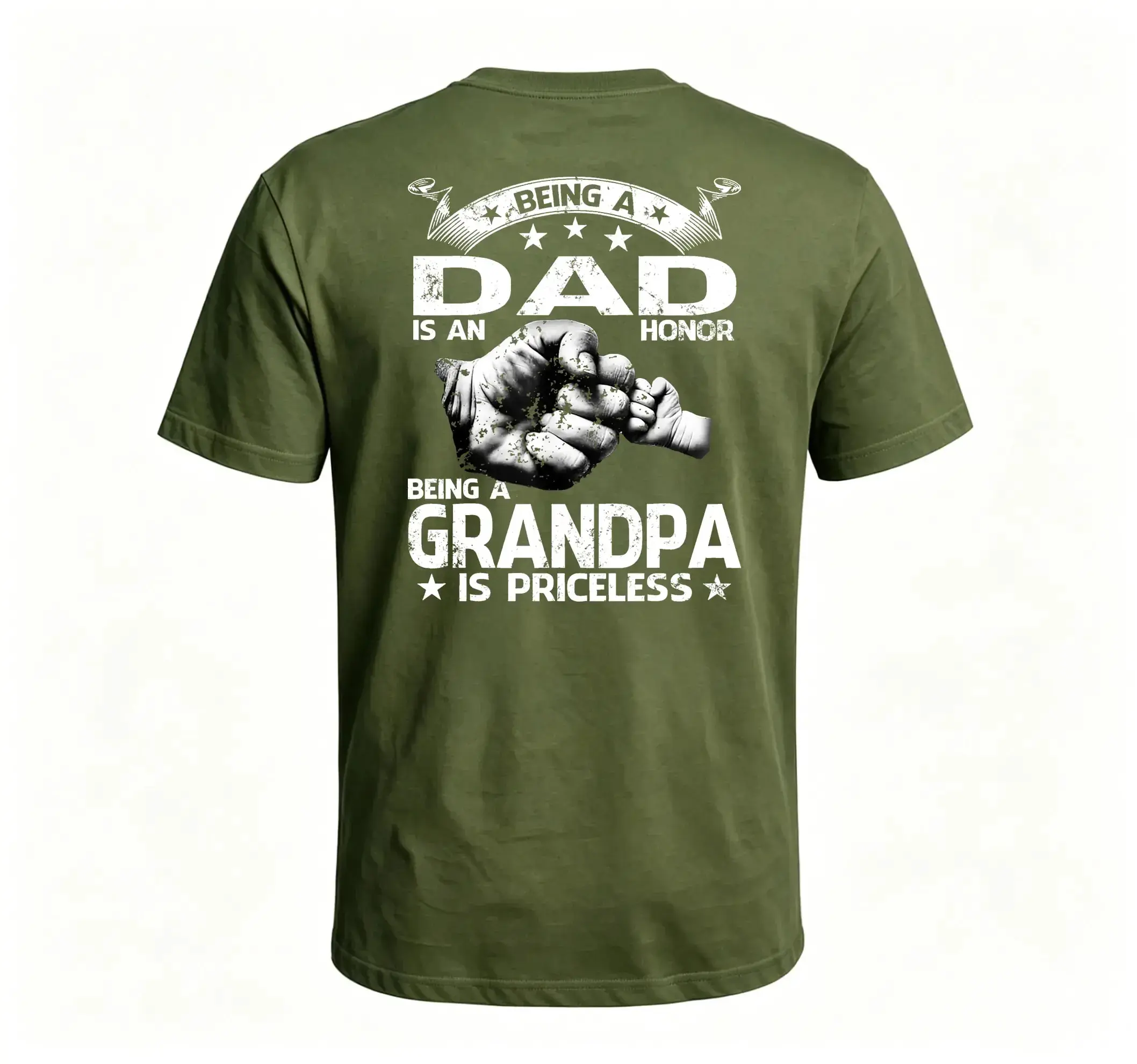 Men's Pure Cotton Short-Sleeve Casual Menswear Top - "Being A Dad Is An Honor Being A Grandpa Is Priceless" Fist Hand Graphic T-Shirt