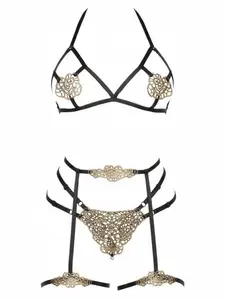 DM After Dark Applique Bra and Panty Set