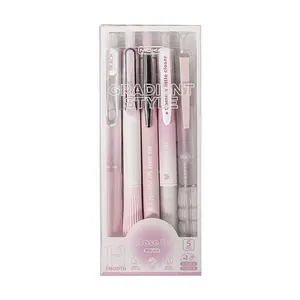 5-pack aesthetic fine tip retractable gel pens, 0.5mm black ink smooth writing pens, diary office school stationery gift gradient color pens, Stationery Supplies