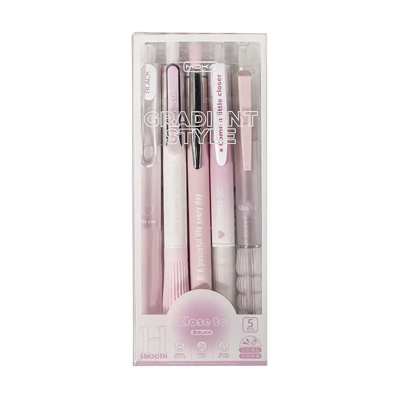 5-pack aesthetic fine tip retractable gel pens, 0.5mm black ink smooth writing pens, diary office school stationery gift gradient color pens, Gel Pens Set, Fine Point Pens, Stationery Supplies