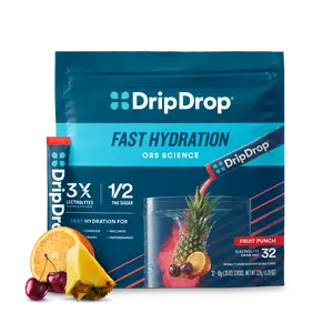 DripDrop Fruit Punch Electrolyte Powder, 8 oz sticks, 32 count
