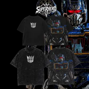 [ Superhero Tshirt ] Soundwave“Cybertron Destroyer” New Summer Color 2026 Edition Oversize Lightweight Acid Washed Cotton T-Shirt, Double-Printed Vintage Mecha Graphic Tee, Classic Round Neck Soft Apparel for Men's Streetwear & Robot Sci-Fi Fans