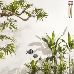 American coastal style 3-piece wooden wall decor set, Wooden wall art, combining sea fish, shells, and starfish elements with a vintage handcrafted texture, creates a romantic coastal atmosphere for your home and is suitable for multiple spaces