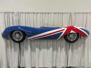1955 Jaguar D-Type Classic Wall Art work with Union Jack Livery Dayton Wire Wheels