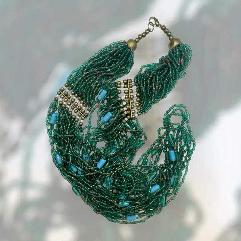 Custom Made Beads Necklace with Decorative Elements and Colorful Beads