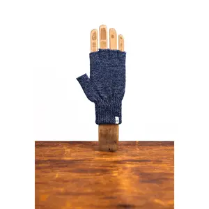 Denim Melange Fingerless Ragg Wool Gloves