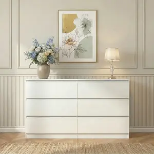 Wooden 6 Drawer Dresser, Large Storage Cabinet Modern Chest of 6 Drawers Night Table, Bedroom Storage Organizer, Storage Dresser Chest of Drawers for Bedroom, Closet, Living Room