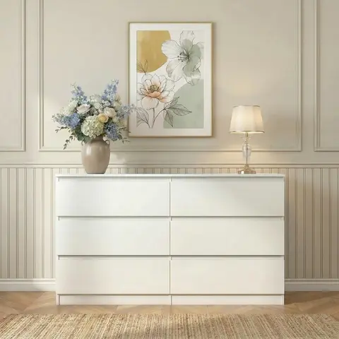 Spaco White MDF+Particle 6-Drawer Bedroom Dresser - Furniture with Drawers, Modern Accent Cabinet, Minimalist Storage Tower for Small Space Organization & Aesthetic Decor (5.5" Deep, 22" Wide)