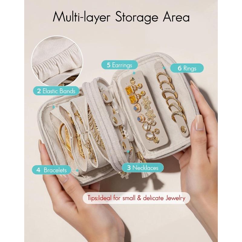Portable travel jewelry case, small PU leather jewelry organizer box, mini storage bag for rings, earrings, necklaces, and bracelets for women, gifts for girls, vacation essentials