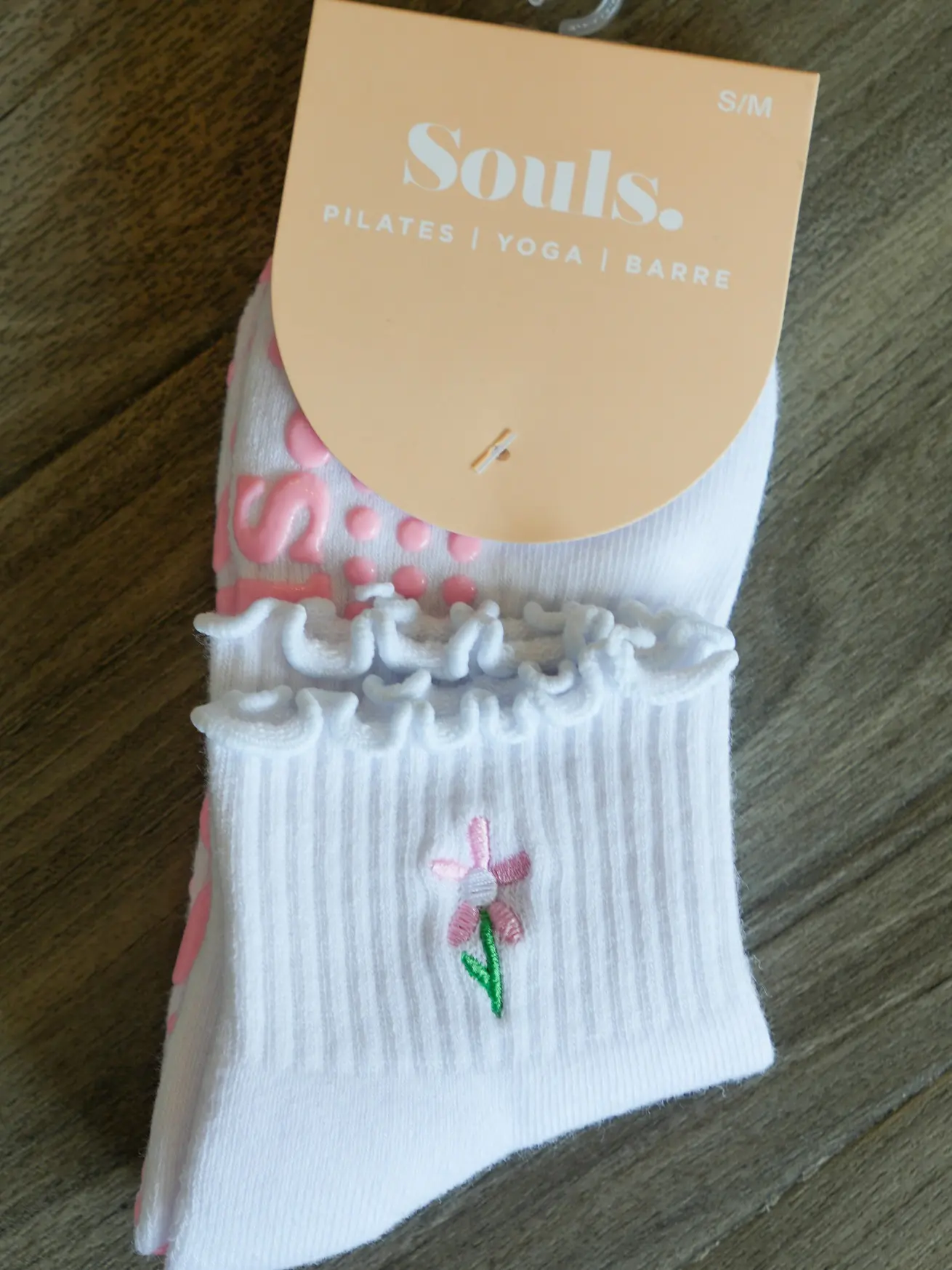 White Floral Ruffle Grip Socks | Pink Flower Barre & Pilates Socks | Cute Grippy Workout Socks