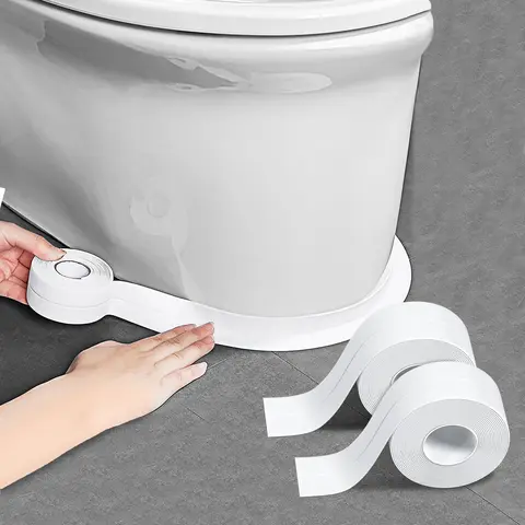 2PCS White Caulk Tape Waterproof Self Adhesive 22mm x 3.2m Easy Trim Foldable Crease Design for Bathroom Toilet Bathtub Sealing Tape