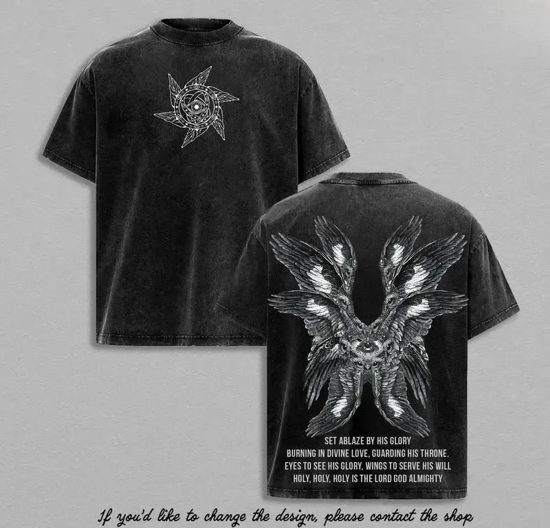 Seraphim Angel Tee | Set Ablaze by His Glory Shirt / Sweatshirt / Hoodie | Christian Vintage Washed Oversized T-Shirt | Wings of Fire Divine Love Graphic | Holy Faith Jesus Apparel Christian Bible Verse