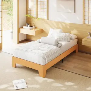 Pine Twin XL Size Platform Bed Frame, Minimalist Wood Bed Frame No Headboard Needed, Sturdy Low Profile Bed with Natural Wood Grain, Noise-Free & Easy Assembly