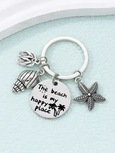 Stainless Steel Keychain Beach Theme Tropical Feel Alloy Hawaiian Vibes Conch Shell Starfish Sandals Bag Charm Daily Use Seaside Souvenir