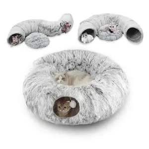 ABOSY 4-in-1 Soft Plush Cat Tunnel Bed, Collapsible Cozy Cat Cave with Cushion