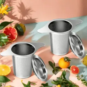 4pcs (Tea Strainer +with Lid) Stainless Steel Tea Infuser with Dual Handles - Durable Mesh Filter, Suitable for Loose Leaf Teas, Herbs, And Spices, Ergonomic Design, Easy to Grip
