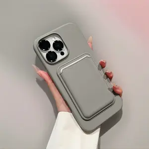 Magnetic Card Holder Smartphone Case for iPhone 13-17 Pro/Pro Max, Waxy Touch Liquid Silicone Casing with Full-Cover Lens Screen Protector, Customized Chrome Finish, Shockproof Anti-Drop Accessory for Father’s Day, Outdoor Use, Phone Accessories