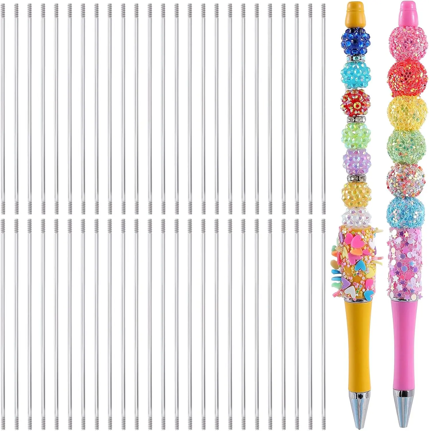 50PCS Beadable Pen Extender Rods, 97 mm/ 3.81 Inch Rods| Stainless Blank Bars Pen Extenders for Beadable Pens Supplies - Silver