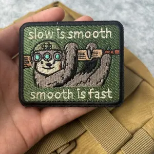 Slow is Smooth, Smooth is Fast Tactical Patch Sloth Embroidery Hook&Loop Emblem Military Morale Badge Armband Backpack Stickers