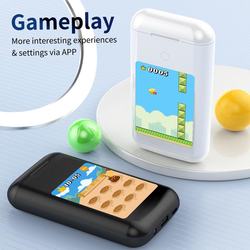 All-in-One Wireless Earbuds with Power Bank 2.8" Screen 4-in-1 Earbuds Game Console Flashlight HiFi Stereo Sound