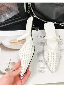 Women's Mesh Pointed Toe Mules, Strap Low Heel Outdoor Slippers, Versatile Casual Shoes for Daily Wear, Office, Dates, Comfortable All Day