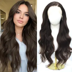 Lady Long Chocolate Wig 26 Inch Natural Wavy Brown Wigs 13X4 Lace Front Brown Hair Wig Brown Wavy Natural Looking Synthetic Hair Heat Resistant Fiber Chocolate Wigs for Women